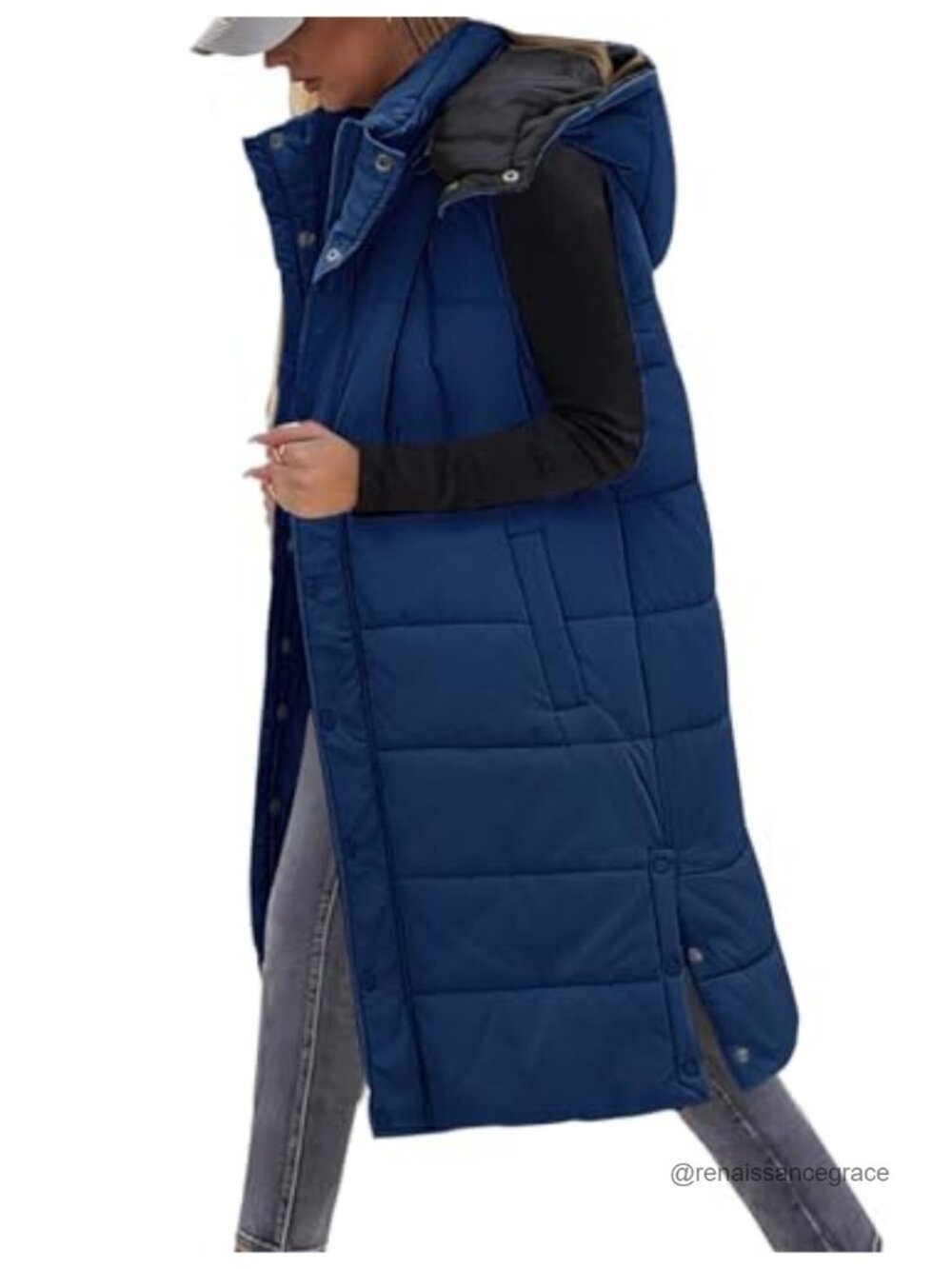 Women's Long Quilted Puffer Vest Sleeveless Full-Zip Hooded Jacket
